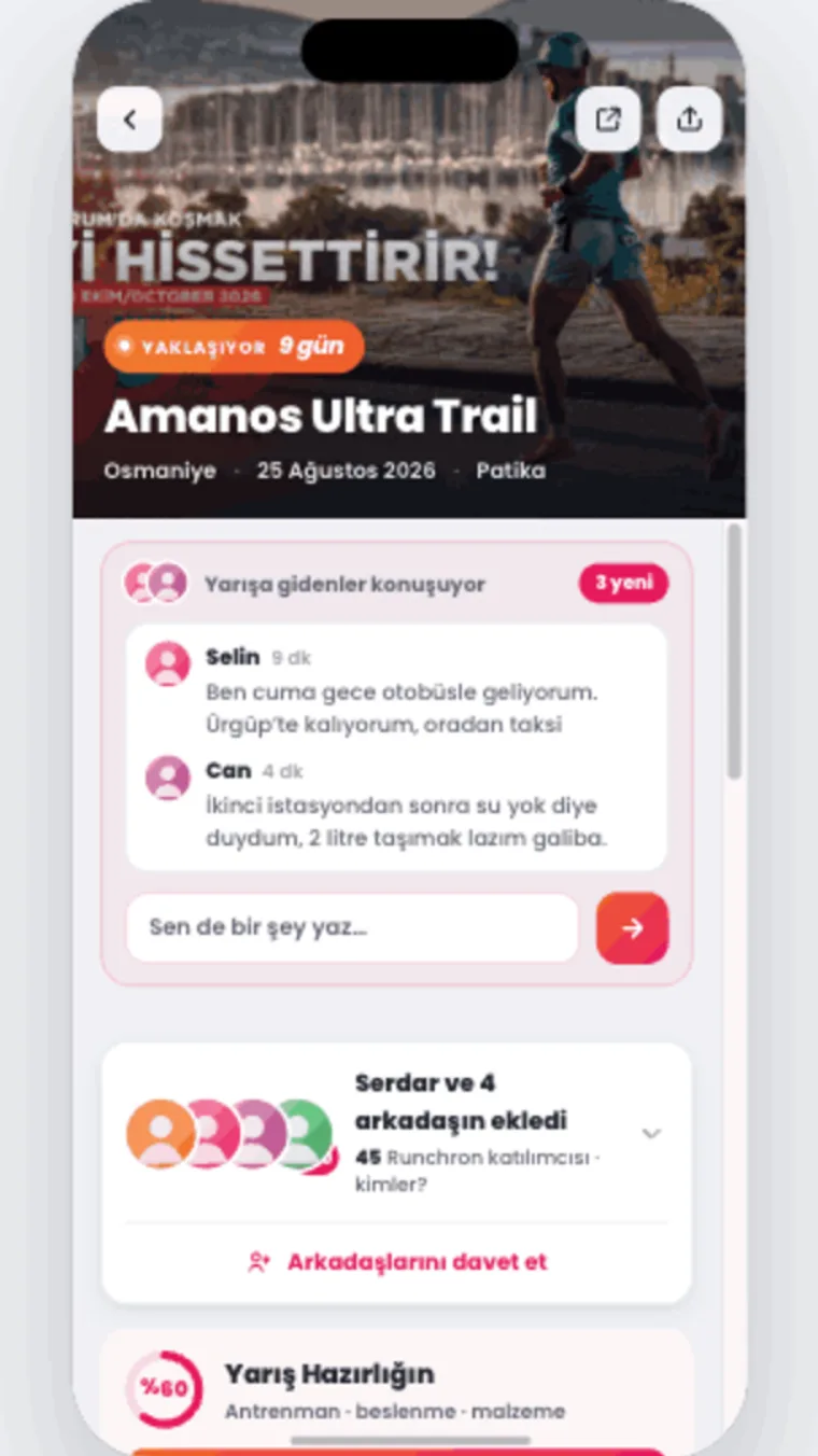 Runchron yarış detayları ekranı