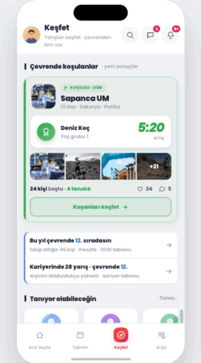 Runchron keşfet ekranı
