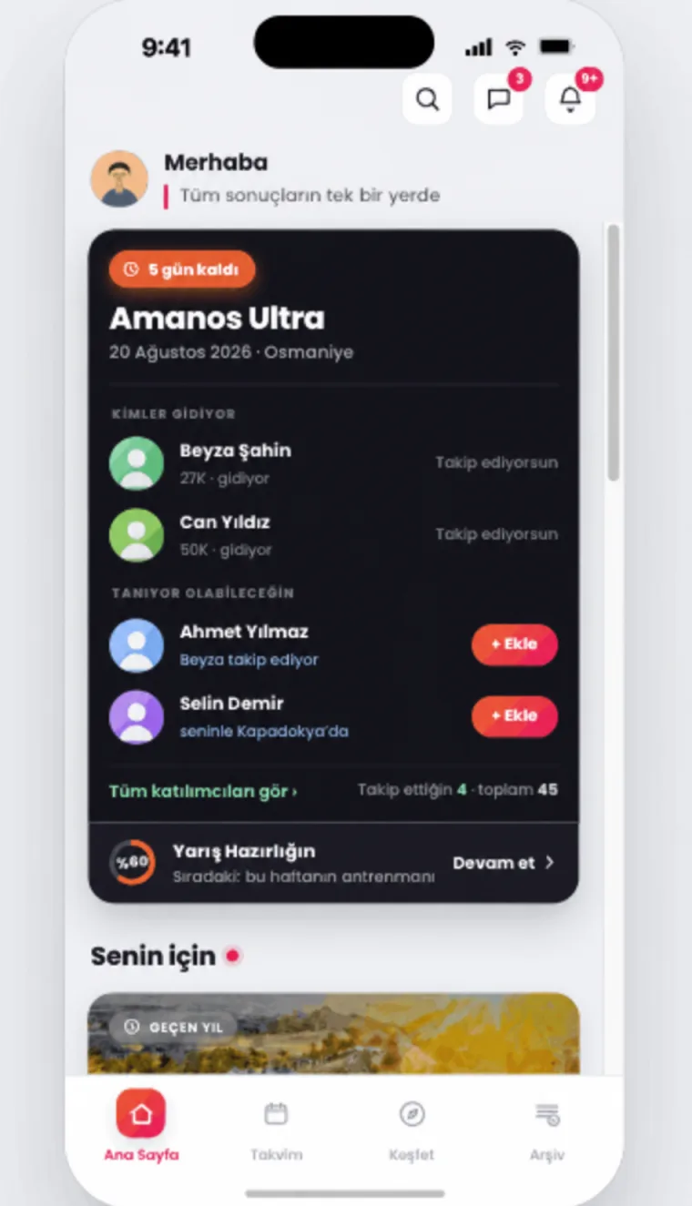 Runchron ana ekranı ve sıradaki yarış